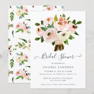 Invitation Floral rougissent la Fête de la mariée de pivoines