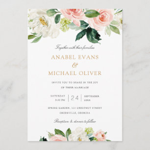 Invitation Floral rougissent le mariage romantique blanc de