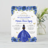 Invitation Floral Royal Blue Butterfly Princess Quinceanera (Debout devant)