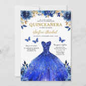 Invitation Floral Royal Blue QR Code Princess Quinceanera (Devant)