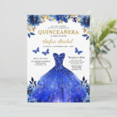 Invitation Floral Royal Blue QR Code Princess Quinceanera (Debout devant)