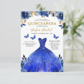 Invitation Floral Royal Blue QR Code Princess Quinceanera (Debout devant)