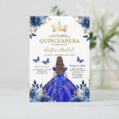 Invitation Floral Royal Blue Quinceanera espagnol bilingue (Debout devant)