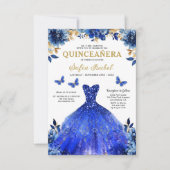 Invitation Floral Royal Blue Quinceanera espagnol bilingue (Devant)