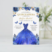 Invitation Floral Royal Blue Quinceanera espagnol bilingue (Debout devant)