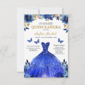 Invitation Floral Royal Blue Quinceanera espagnol bilingue (Dos)