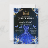 Invitation Floral Royal Blue Quinceanera espagnol bilingue (Devant)