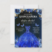 Invitation Floral Royal Blue Quinceanera espagnol bilingue (Dos)