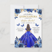 Invitation Floral Royal Blue Quinceanera espagnol bilingue (Devant)