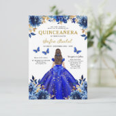 Invitation Floral Royal Blue Quinceanera espagnol bilingue (Debout devant)