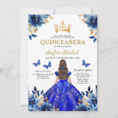 Invitation Floral Royal Blue Quinceanera espagnol bilingue (Devant)