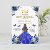 Invitation Floral Royal Blue Quinceanera espagnol bilingue (Debout devant)