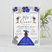 Invitation Floral Royal Blue Silver Horse Charra Quinceanera (Debout devant)