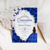 Invitation Floral Royal Blue Silver Quinceanera