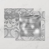 Invitation Floral Royal Silver Glass Gris dentelle Fête des m (Devant / Derrière)