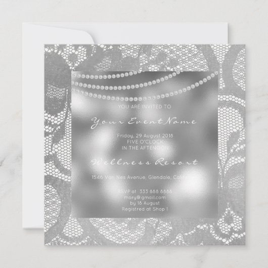 Invitation Floral Royal Silver Glass Gris dentelle Fête des m (Devant)