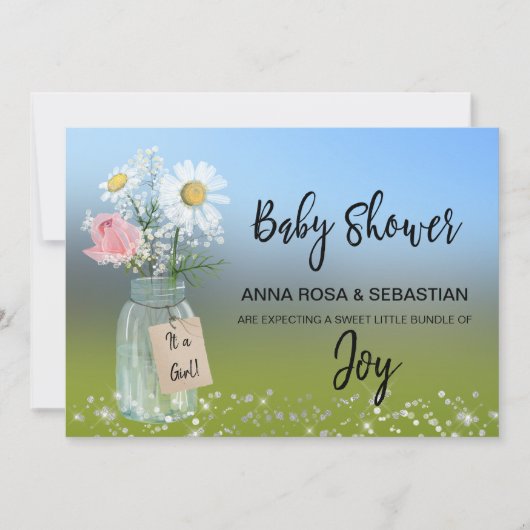 Invitation *~* Floral Russe Genre Mason Jar Baby shower  (Devant)