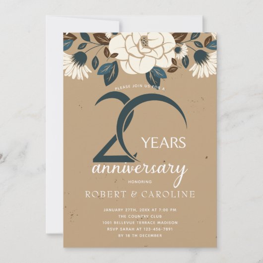 Invitation Floral Rustic 20e anniversaire du Mariage (Devant)