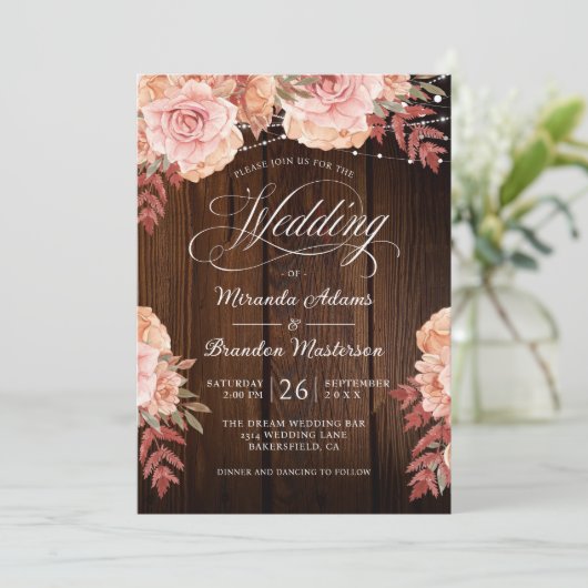 Invitation Floral Rustic Bois et String Mariage (Debout devant)