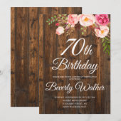 Invitation Floral Rustic Wood 70e anniversaire (Devant / Derrière)