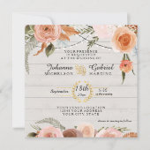 Invitation Floral Rustique Blush Brûlé Orange Feutre de Bois (Devant)