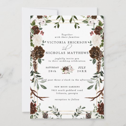 Invitation Floral rustique | Boho Mariage botanique (Devant)