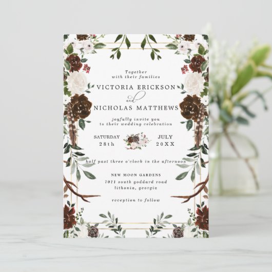 Invitation Floral rustique | Boho Mariage botanique (Debout devant)