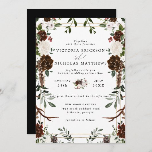 Invitation Floral rustique | Boho Mariage botanique (Devant / Derrière)