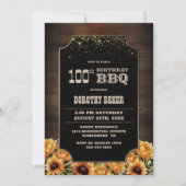Invitation Floral Rustique Bois 100e anniversaire BBQ (Devant)