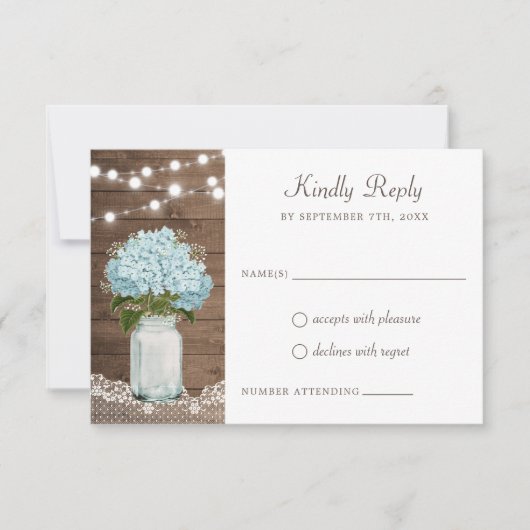 Invitation Floral Rustique Bois Hydrangea Mason Jar Lace (Devant)