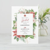 Invitation Floral Rustique Douche nuptiale rouge et verte (Debout devant)