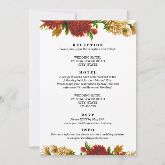 Invitation Floral rustique Élégant Tout en un Mariage (Dos)