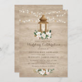 Invitation Floral Rustique Lanterne En Bois Magnolia Éclairag (Devant / Derrière)
