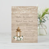 Invitation Floral Rustique Lanterne En Bois Magnolia Éclairag (Debout devant)