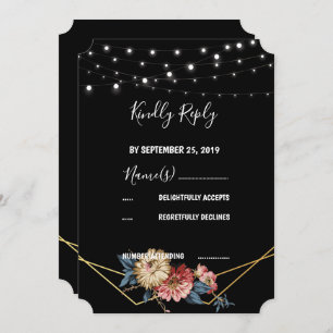 Invitation Floral Rustique Magnolia Éclairages à cordes RSVP