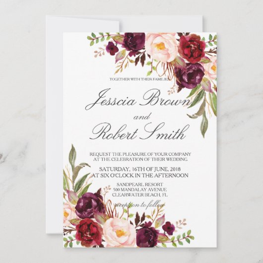Invitation Floral rustique, Mariage rustique (Devant)