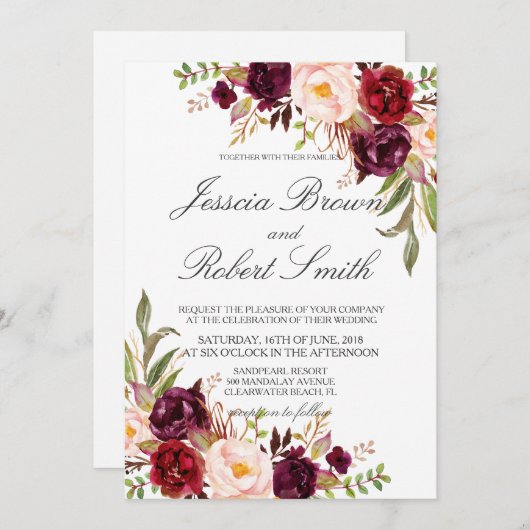 Invitation Floral rustique, Mariage rustique (Devant / Derrière)