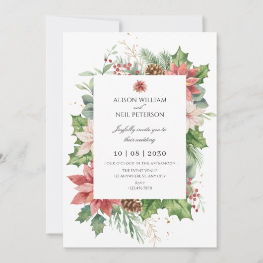 Invitation Floral Rustique Rouge et mariage vert (Devant)