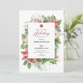 Invitation Floral Rustique Rouge et vert vacances (Debout devant)