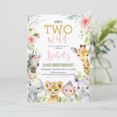 Invitation Floral Safari Animals Birthday Party (Debout devant)