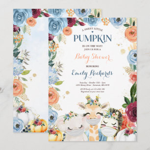 Invitation Floral Safari Animaux Automne Baby shower Citrouil