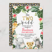 Invitation Floral Safari She's Two Wild Second Birthday (Devant / Derrière)