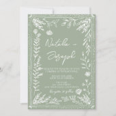 Invitation Floral Sage Green Botanical Fun All In One Wedding (Devant)