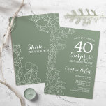 Invitation Floral Sage Green Surprise 40e fête d'anniversaire<br><div class="desc">Floral Sage Green Surprise 40e anniversaire de fête Invitation. Design moderne minimaliste avec accents botaniques et police de script de typographie. Carte invitation simple parfaite pour une célébration anniversaire surprise et élégante. Peut être customisé à n'importe quel âge.</div>