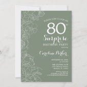 Invitation Floral Sage Green Surprise 80e fête d'anniversaire (Devant)