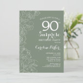 Invitation Floral Sage Green Surprise 90e fête d'anniversaire (Debout devant)