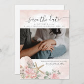 Invitation Floral Sands Beach Photo Save the Date (Devant / Derrière)