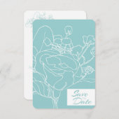 Invitation Floral Save the Date (Vert océan) (Devant / Derrière)