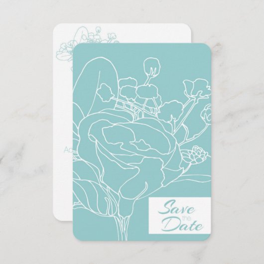 Invitation Floral Save the Date (Vert océan) (Devant / Derrière)