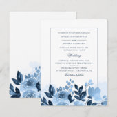 Invitation Floral Script Blue Aquarelle Mariage botanique (Devant / Derrière)
